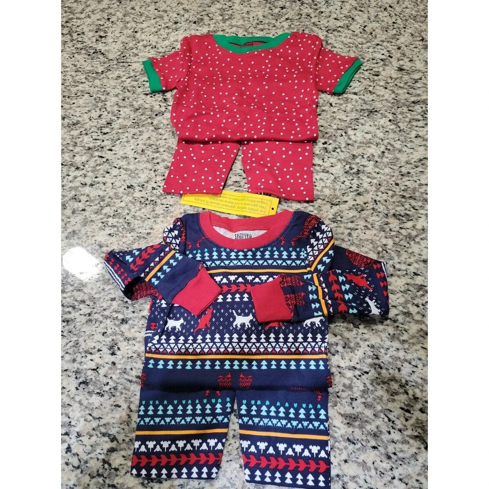 Lot Of 2 Size 4T Spotted Zebra Holiday Style Pajama Outfits (2Pants & 2Tops)